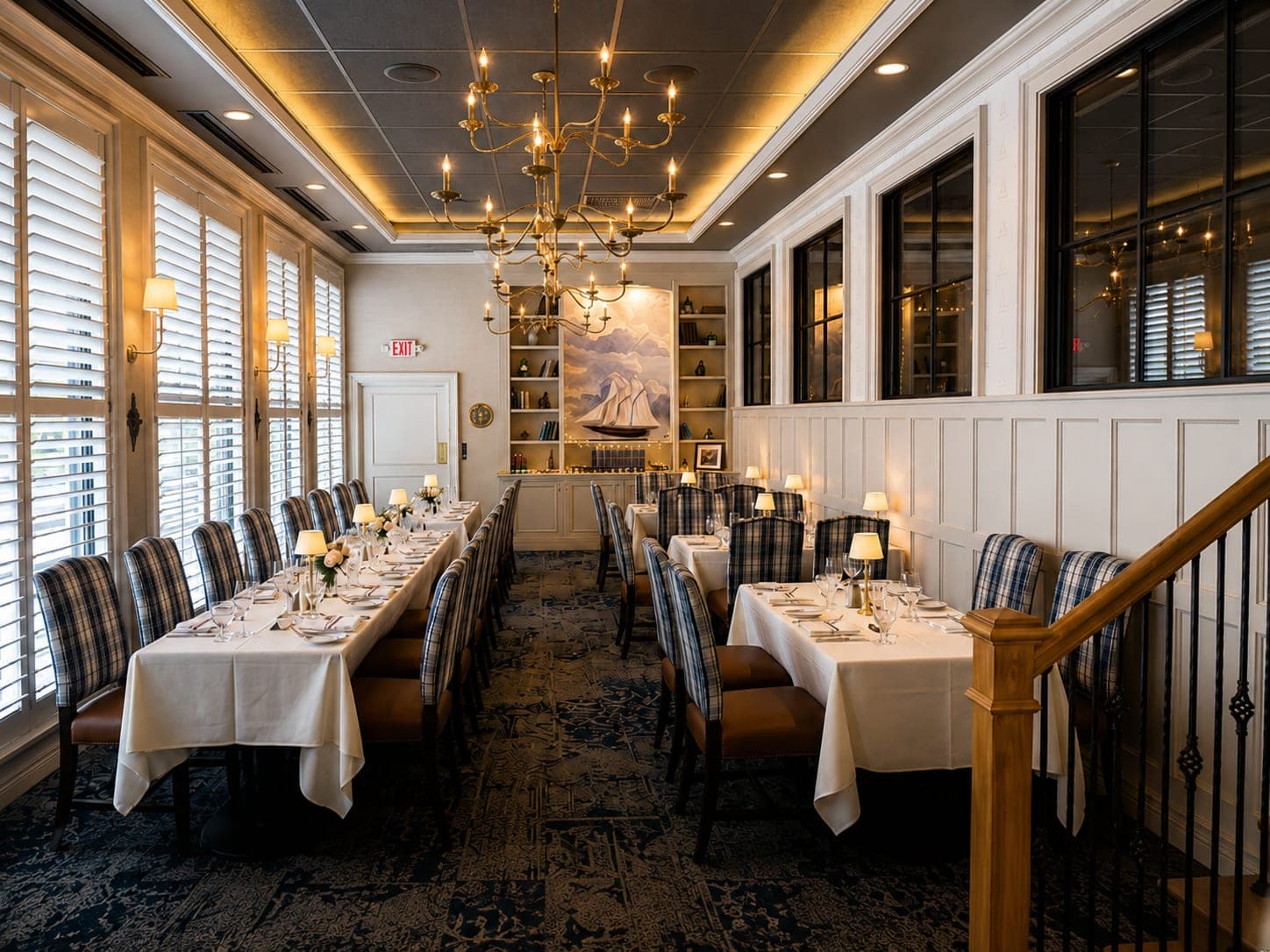 The Britannia Room set for an intimate private dinner with maritime decor at Crown Tavern in Glen Mills, PA