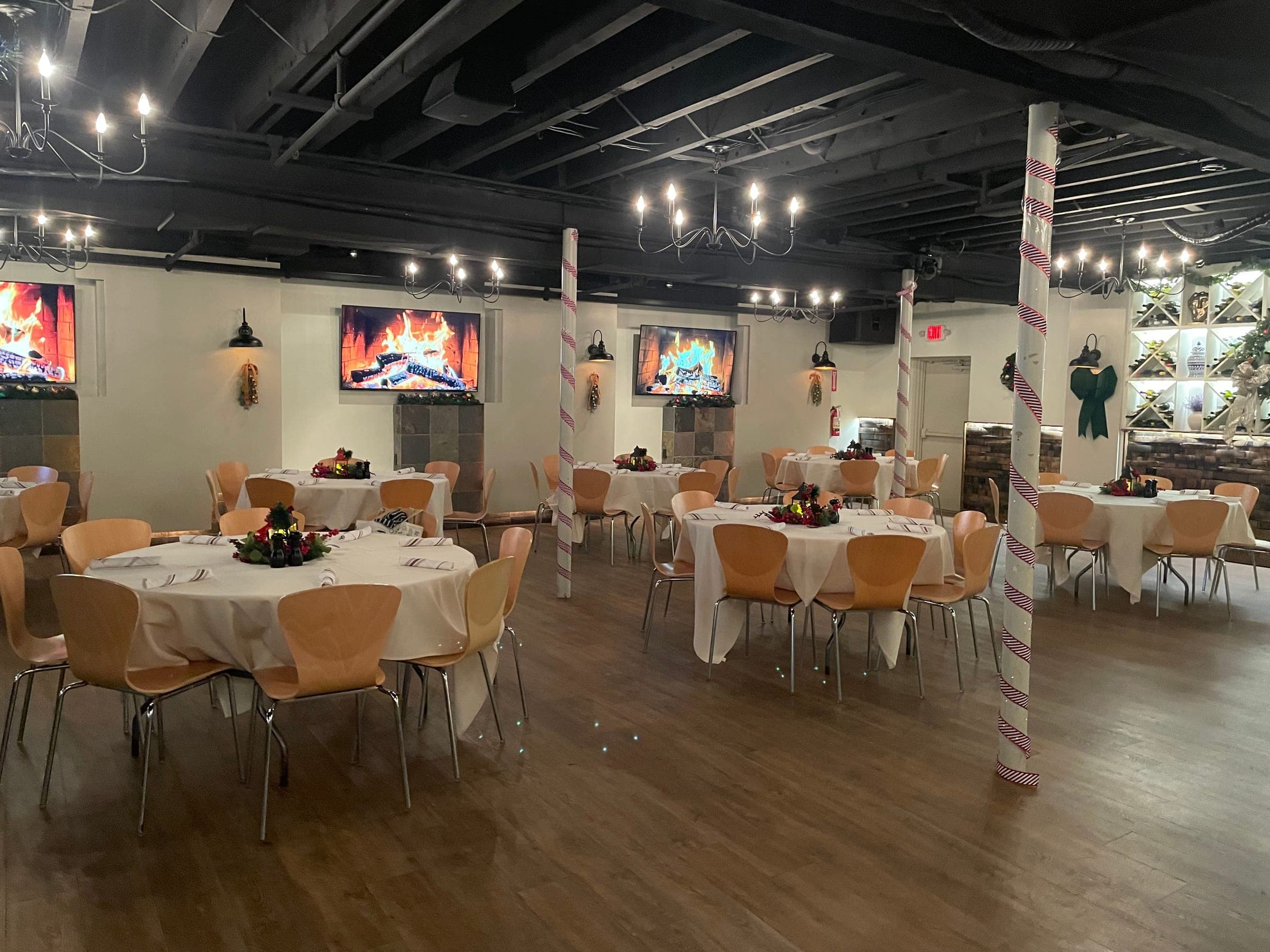 The Wine Cellar decorated for a company holiday party at Crown Tavern in Glen Mills, PA