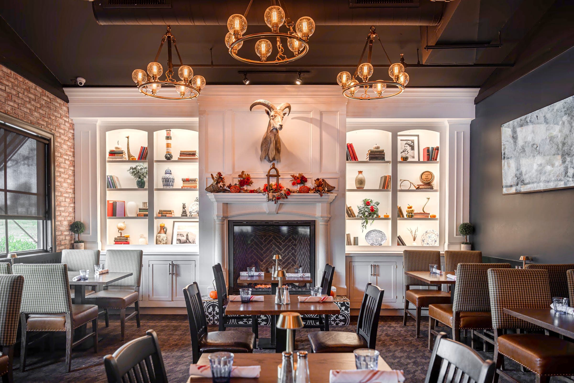 Private dining by the fireplace at The Crown Tavern, Glen Mills, PA