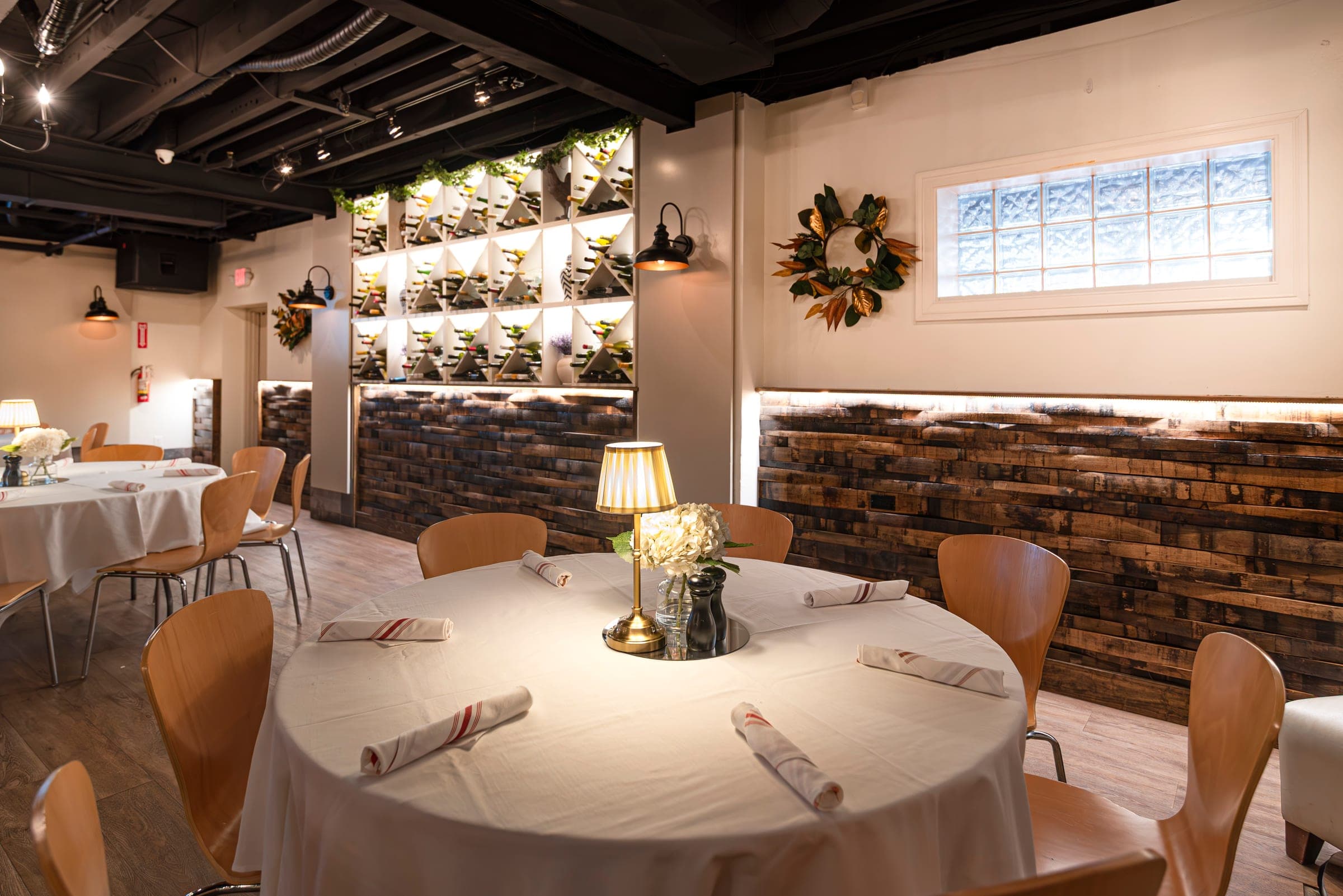 Warm wood private dining room at The Crown Tavern in Glen Mills, PA